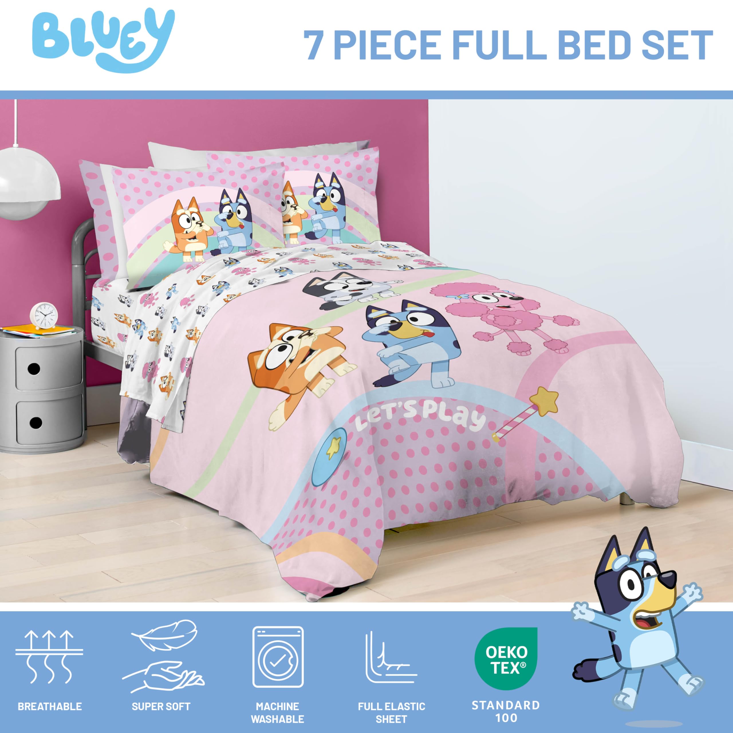 Jay Franco Bluey pillowcases closeup with smooth breathable fabric