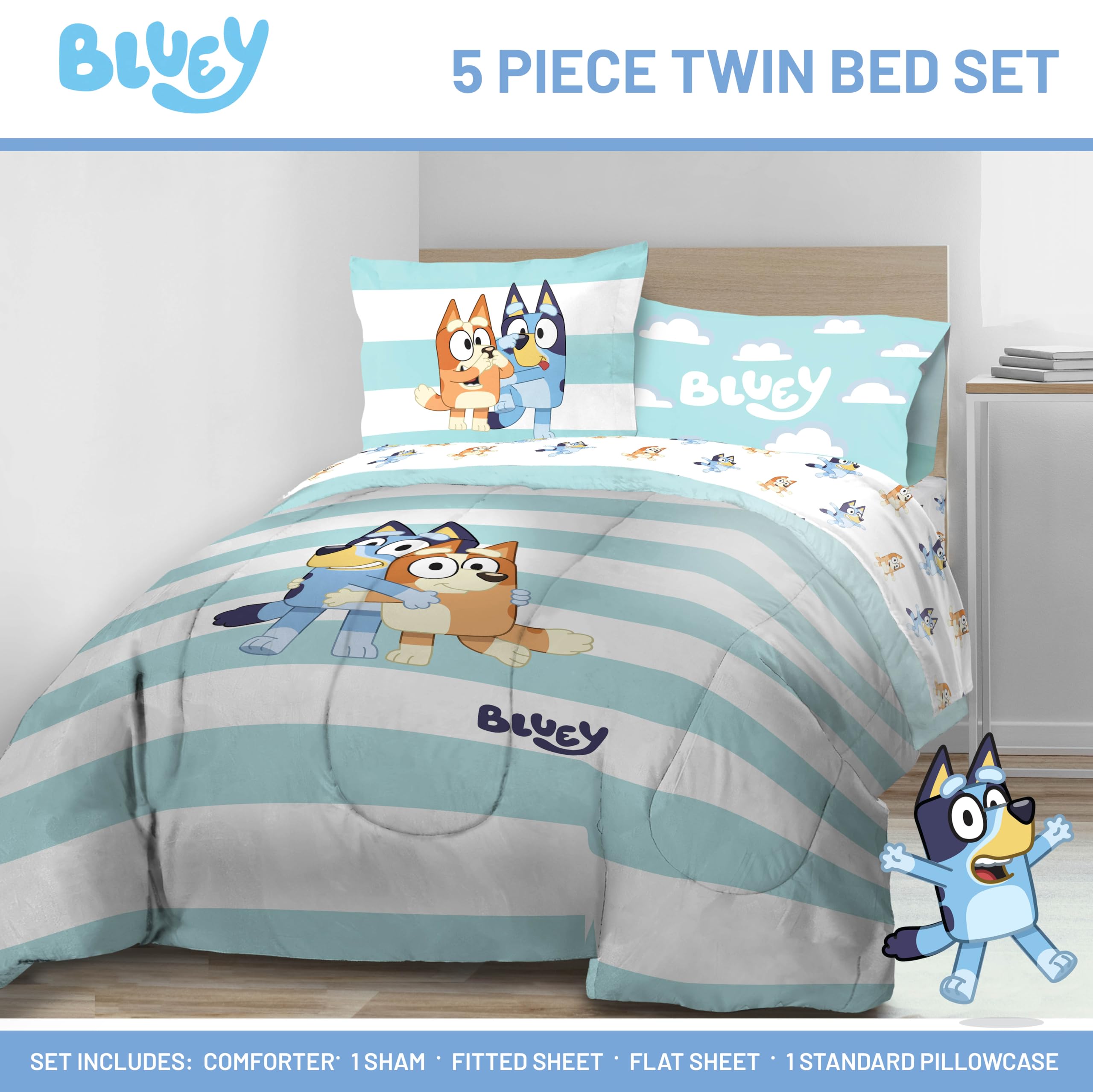 Jay Franco Bluey and Bingo fitted sheet — fade-resistant microfiber.