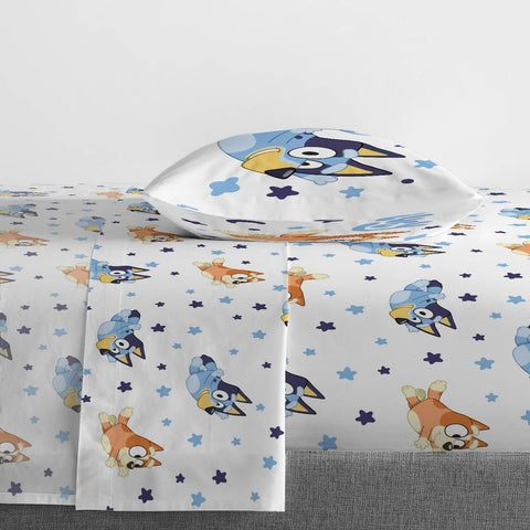 Jay Franco Bluey Bingo twin fitted sheet snugly fits mattress for secure sleep.