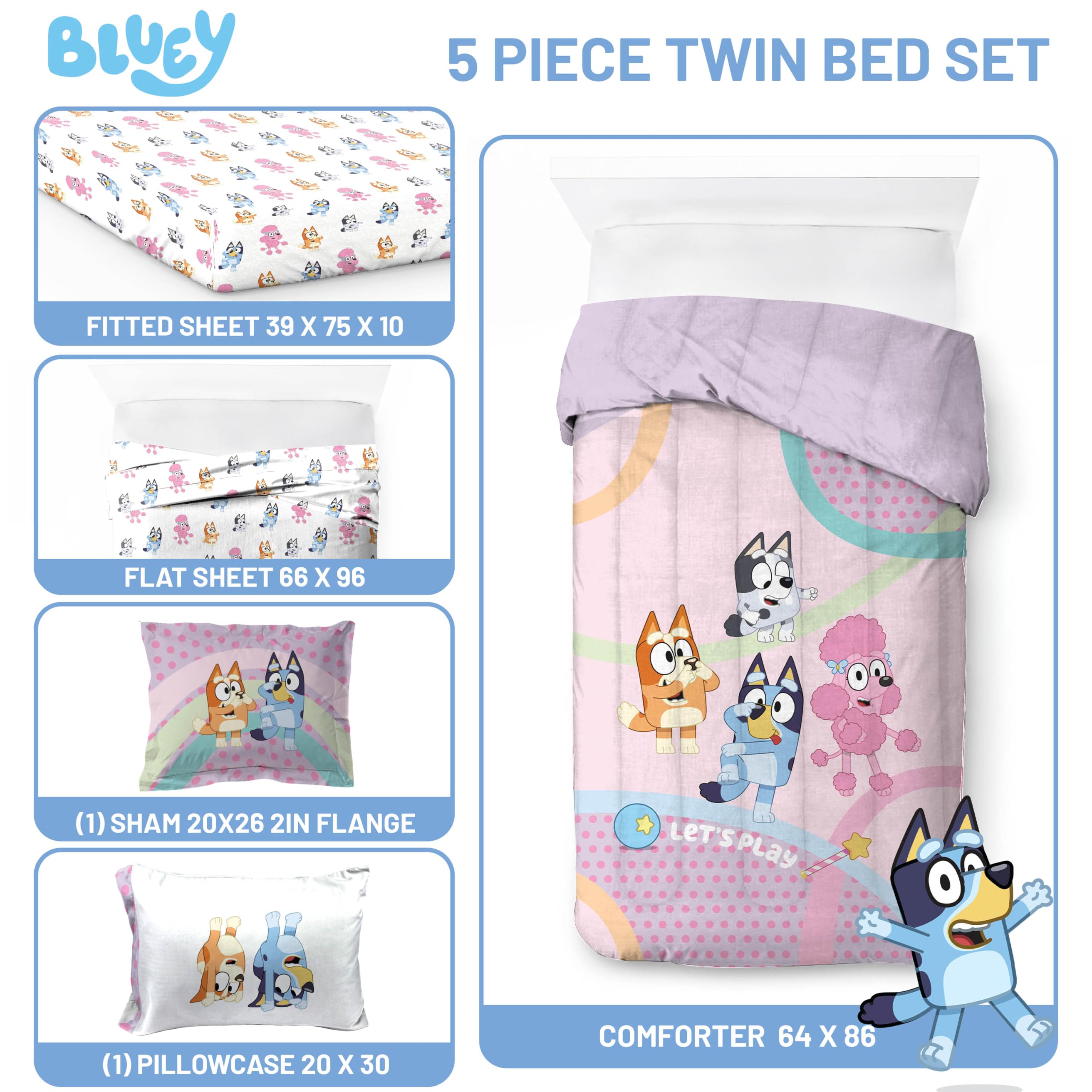 Jay Franco Bluey flat sheet 66x96 adds smooth layering for kids' sleepovers.