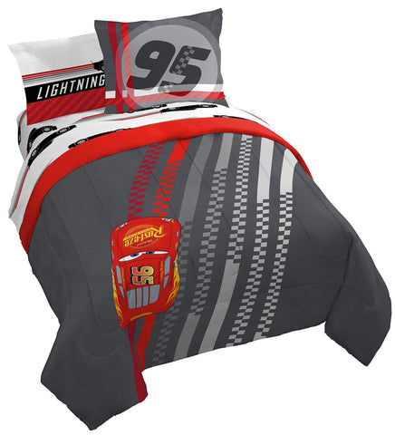 Jay Franco Cars Race Ready queen bed set hero view with Lightning McQueen for excitement