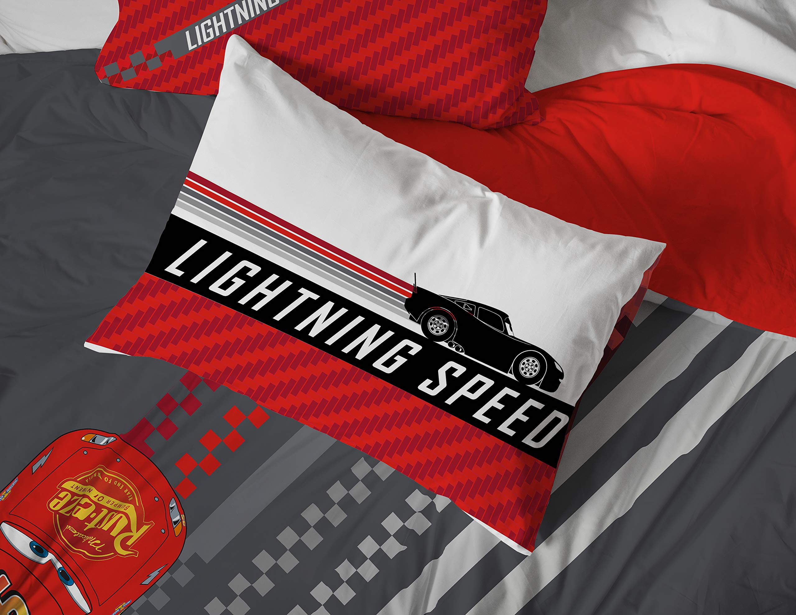 Jay Franco Cars Race Ready shams closeup highlighting durable stitching