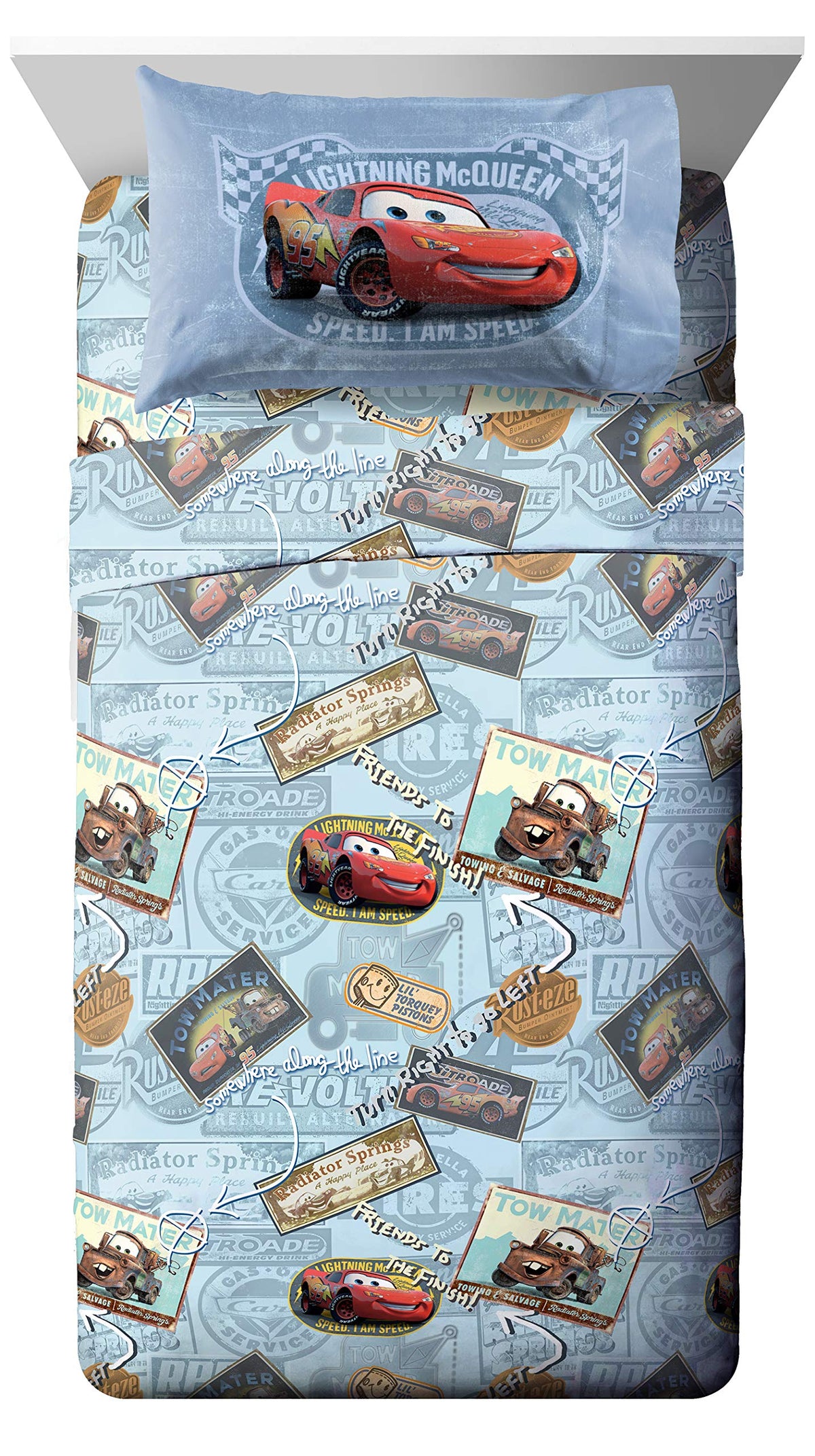 Jay Franco Cars Lightning McQueen twin fitted sheet for snug bed fit.