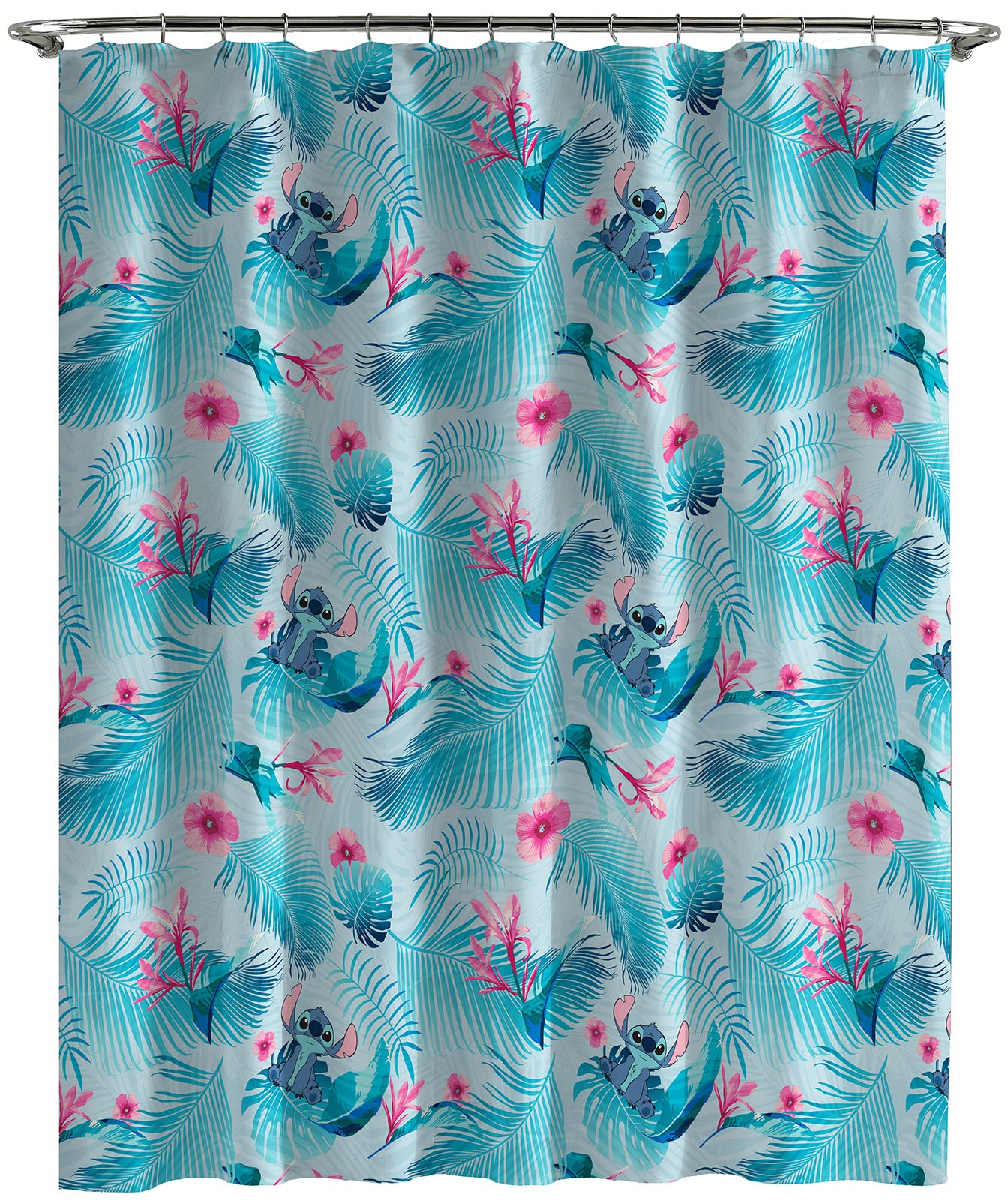 Jay Franco Disney Lilo and Stitch bath hooks provide durable, waterproof hardware for easy curtain setup