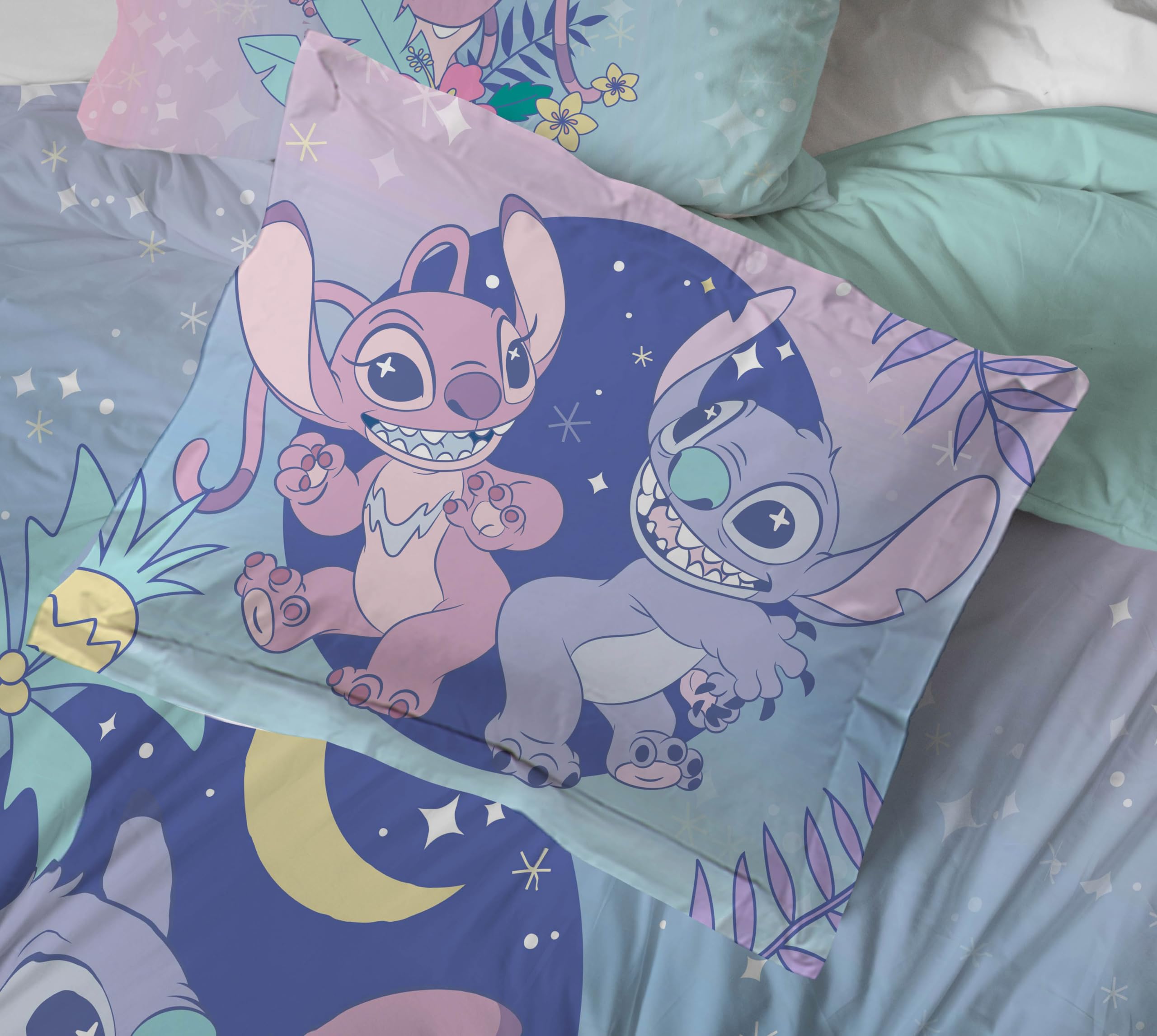 Jay Franco Disney Lilo & Stitch bedroom setup with playful purple and teal tones