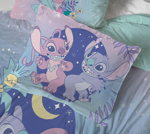 Jay Franco Disney Lilo & Stitch bedroom setup with playful purple and teal tones