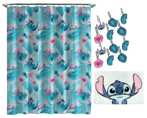 Jay Franco Disney Lilo and Stitch floral shower curtain brightens baths and fits standard rods