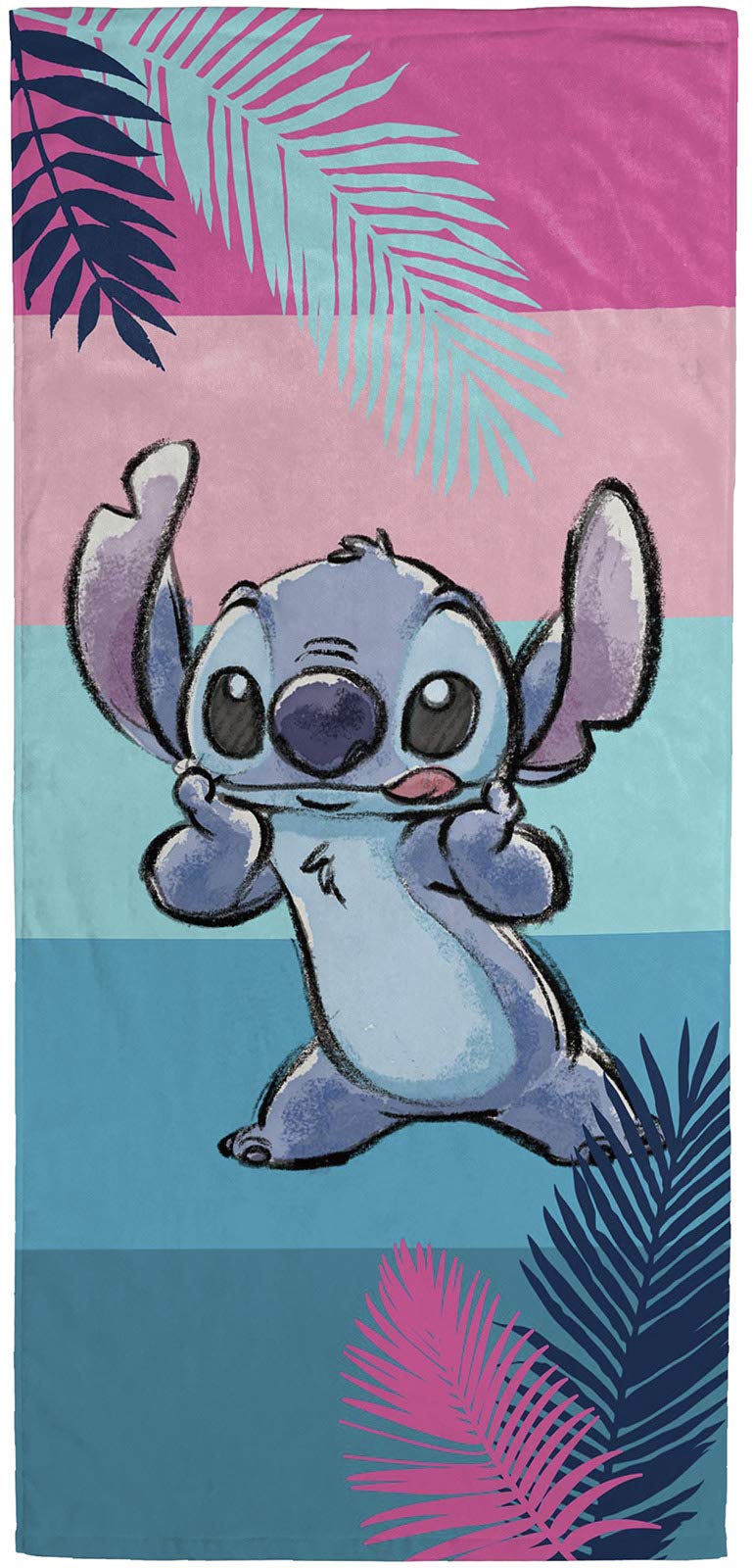 Jay Franco Disney Lilo Stitch towel front view highlights softness and fade resistance for daily drying.