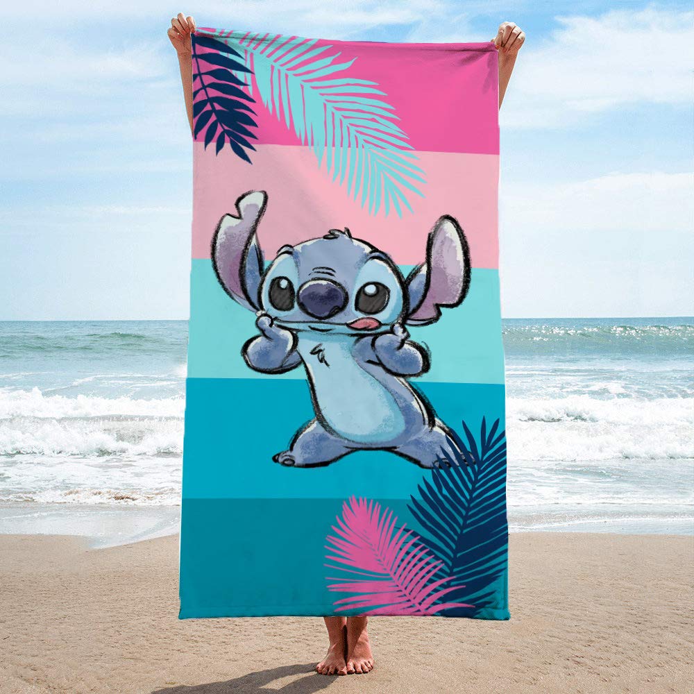 Jay Franco Disney Lilo Stitch towel in use image shows kid-friendly size and quick-drying convenience.