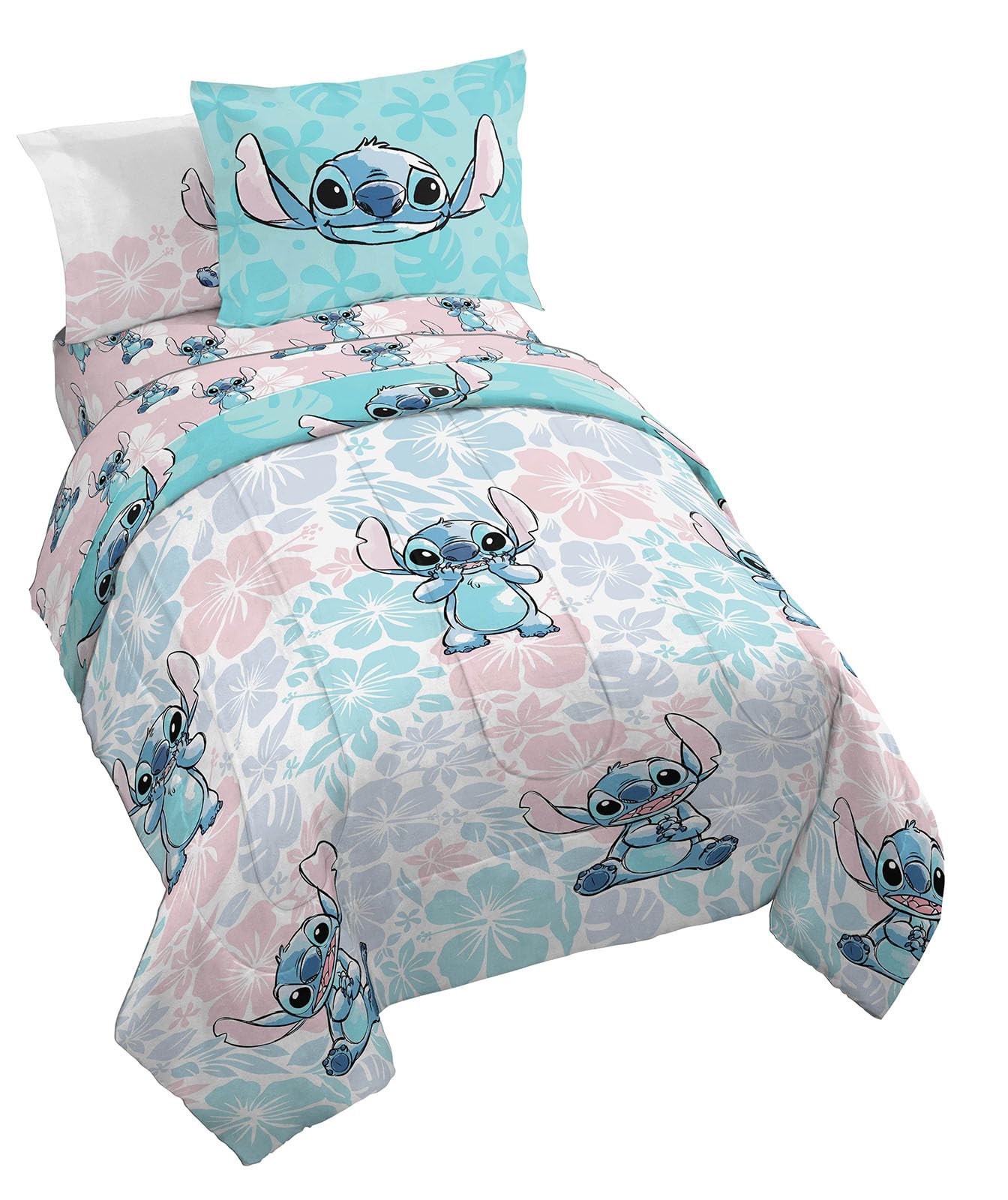 Jay Franco Disney Lilo & Stitch twin comforter with floral print for cozy nights