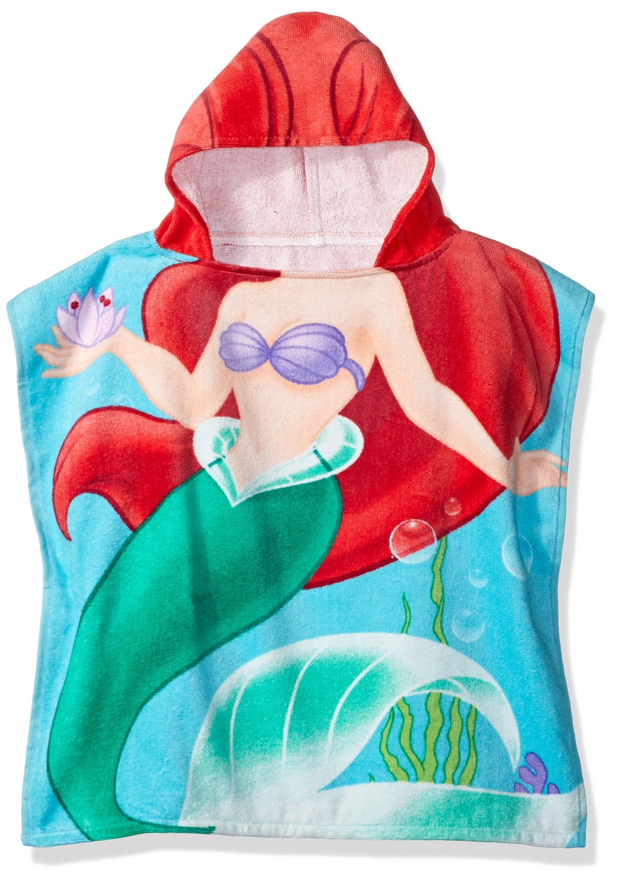 Jay Franco Disney Little Mermaid Ariel hooded towel front view for cozy post-bath moments.