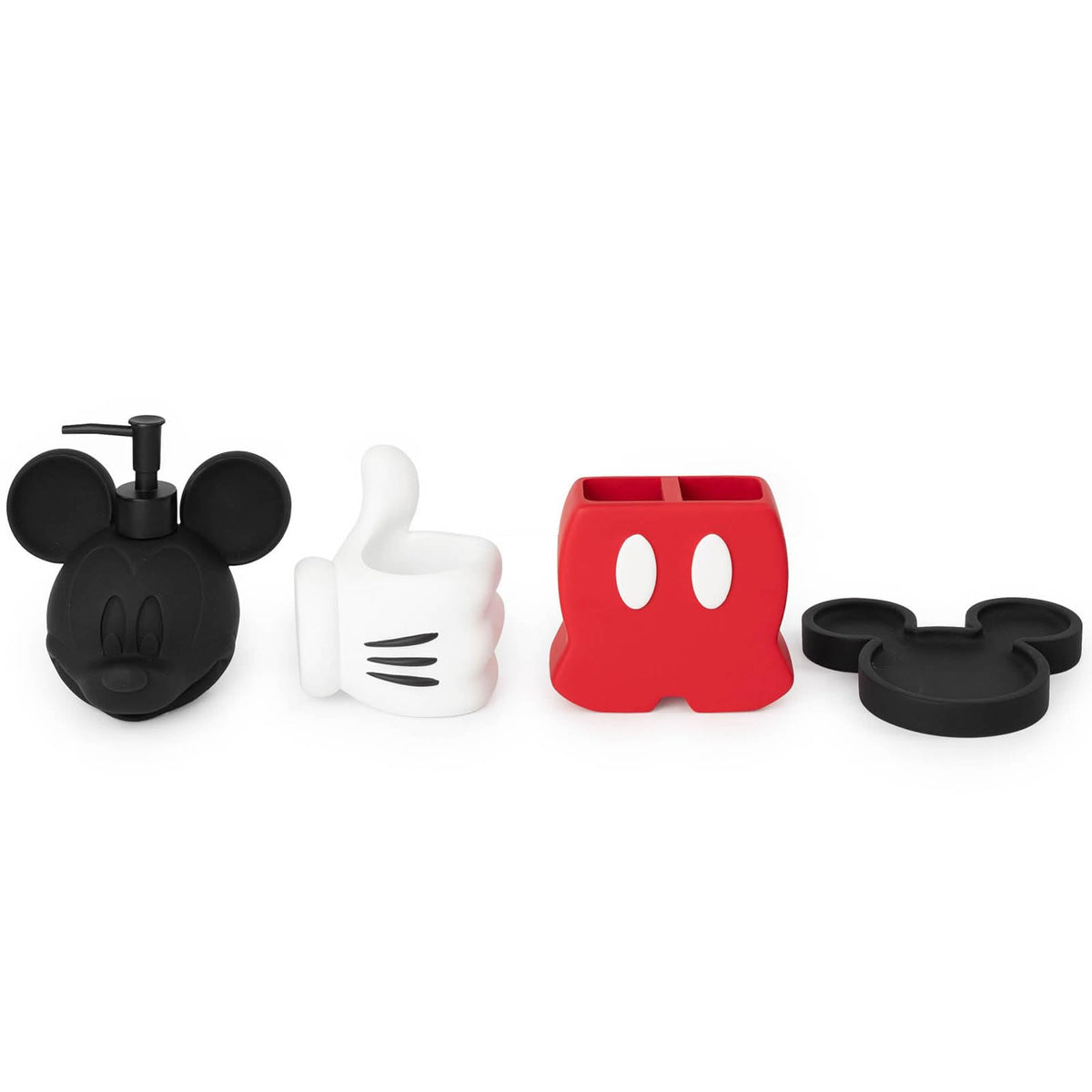 Jay Franco Mickey soap dispenser close-up showing durable resin and easy pump for tidy counters.