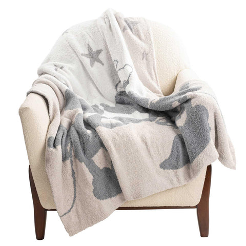 Jay Franco Mickey and Minnie feather knit throw blanket in gray stars for cozy couch snuggling.