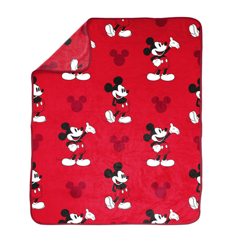 Jay Franco Mickey Mouse plush throw side view highlights vibrant colors for kids' bedding.