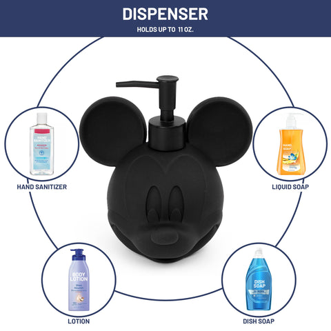 Close-up of the Mickey Mouse lotion pump highlighting craftsmanship and sleek finish.