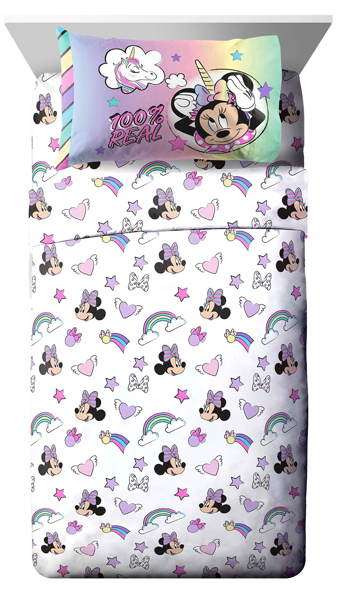 Flat sheet from Minnie Mouse Unicorn Dreams set shown with coordinating design