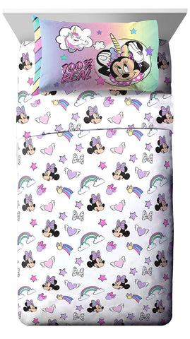 Flat sheet from Minnie Mouse Unicorn Dreams set shown with coordinating design
