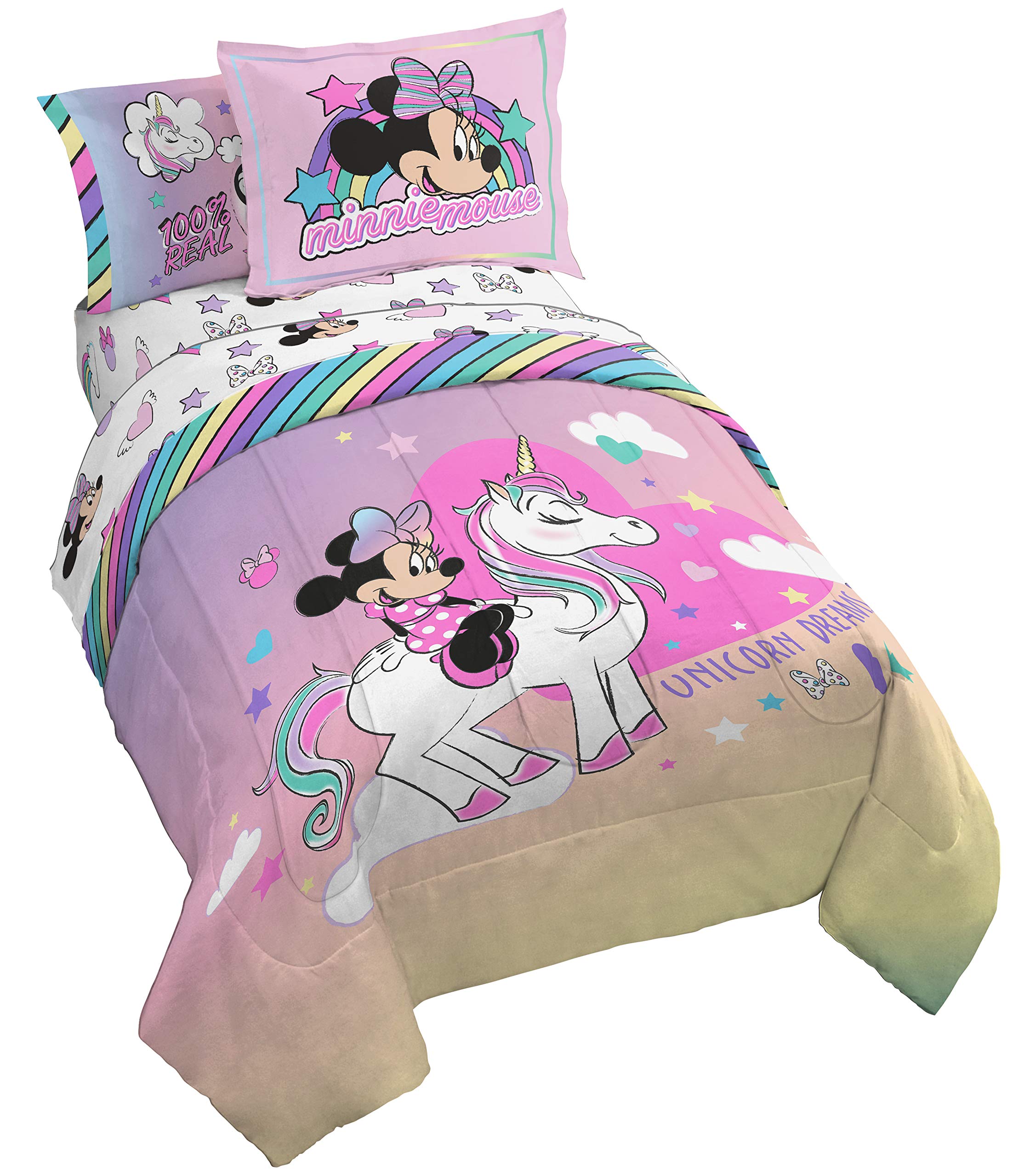 Jay Franco Minnie Mouse Unicorn Dreams full bed set on a cozy, kid-friendly bed