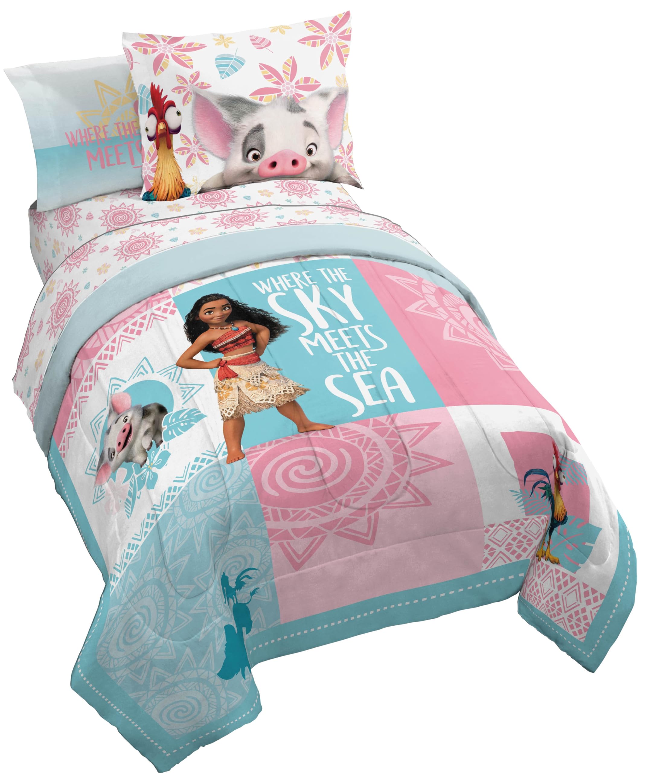 Jay Franco Disney Moana twin comforter patchwork close-up, showing cozy texture
