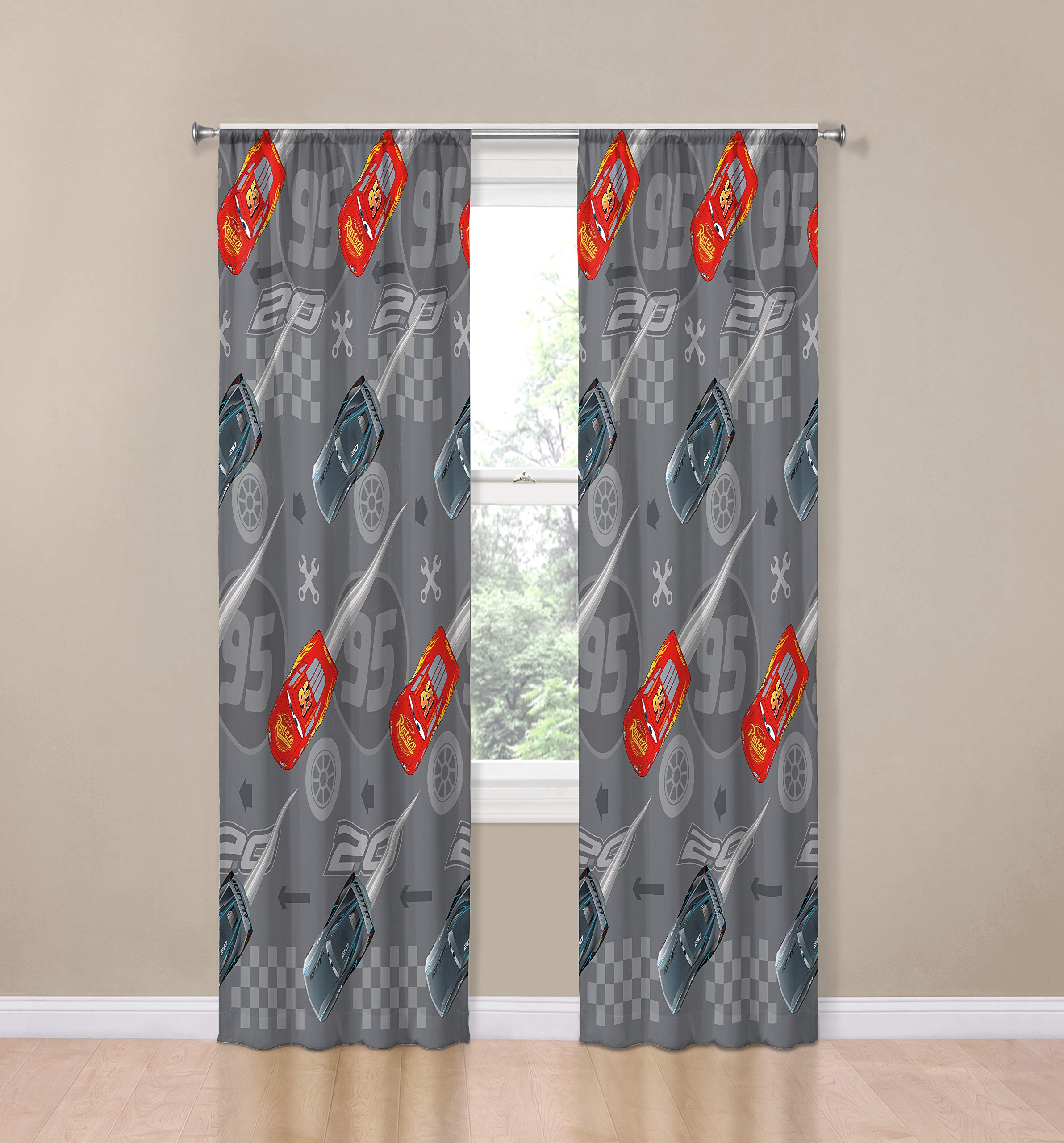 Jay Franco Lightning McQueen drapes panel—second panel completes 84-inch coverage.