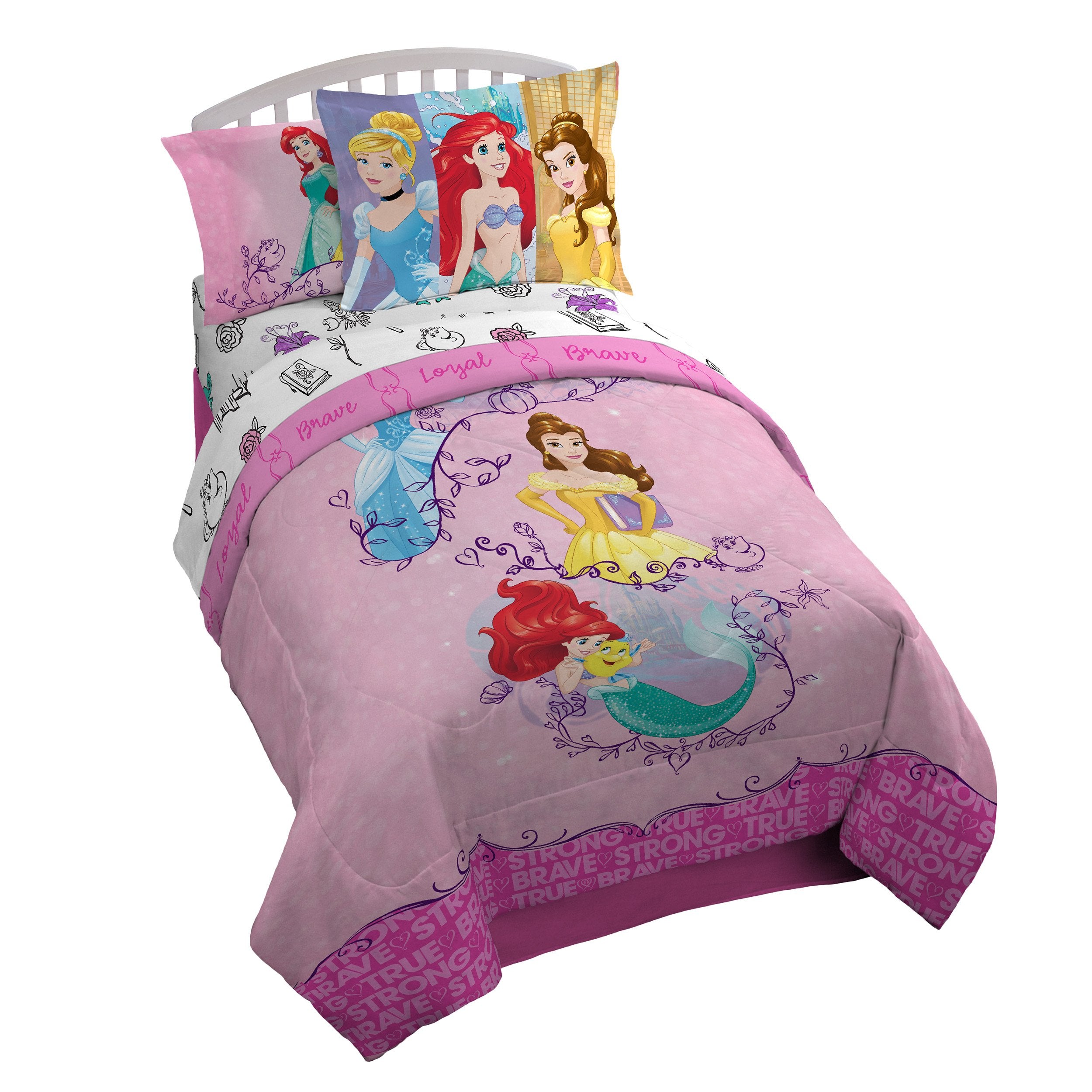 Jay Franco Disney Princess Friendship Adventures comforter close-up with bright princess graphics for cozy kids' rooms.