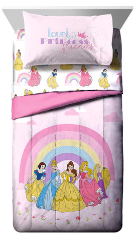 Jay Franco Disney Princess Rainbow sheet set with vibrant colors for easy care bedding.