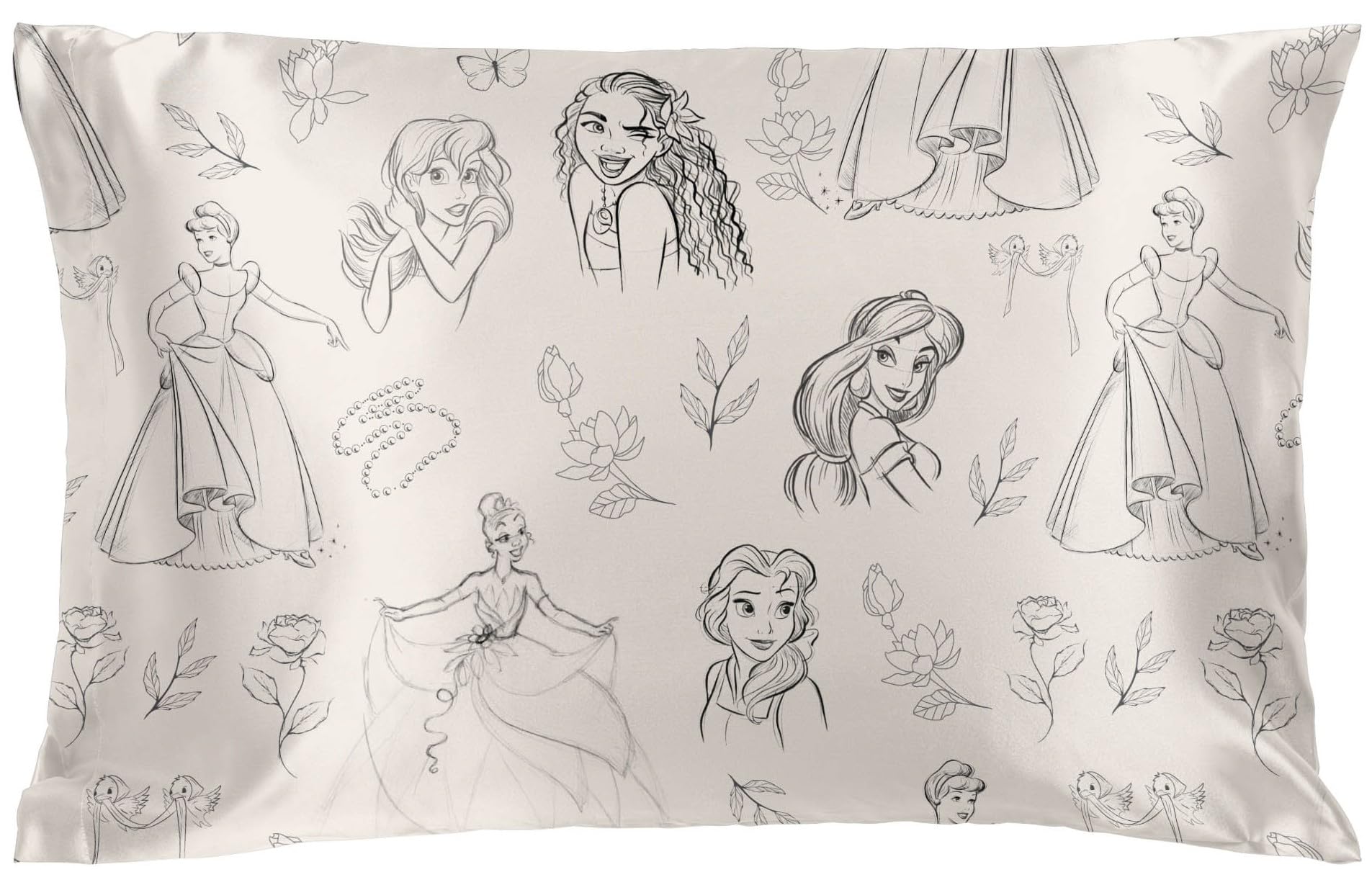 Jay Franco Disney Princess satin pillowcase in beige for silky hair and smooth nights