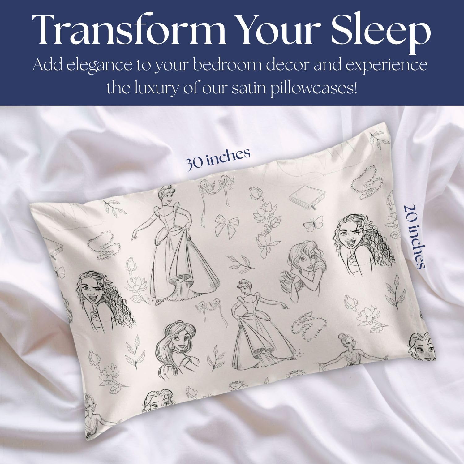 Jay Franco satin pillowcase with reversible princess designs for versatile styling