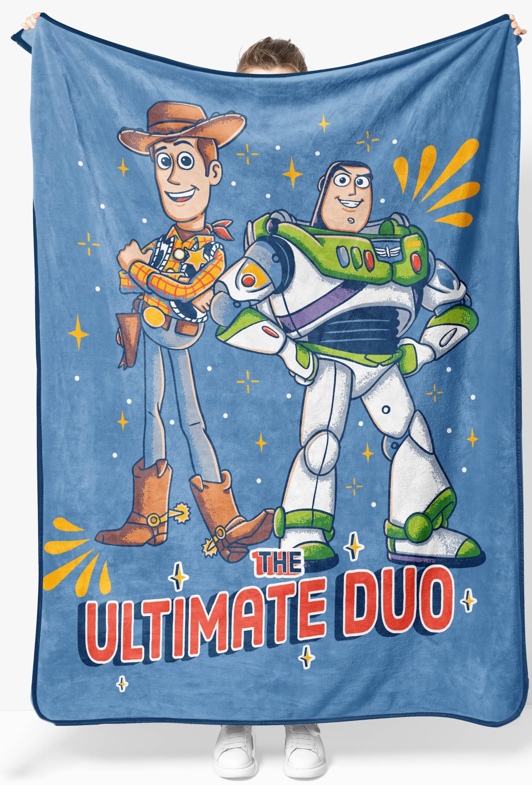 Jay Franco Toy Story throw featuring Woody and Buzz—cozy, kid-friendly warmth.