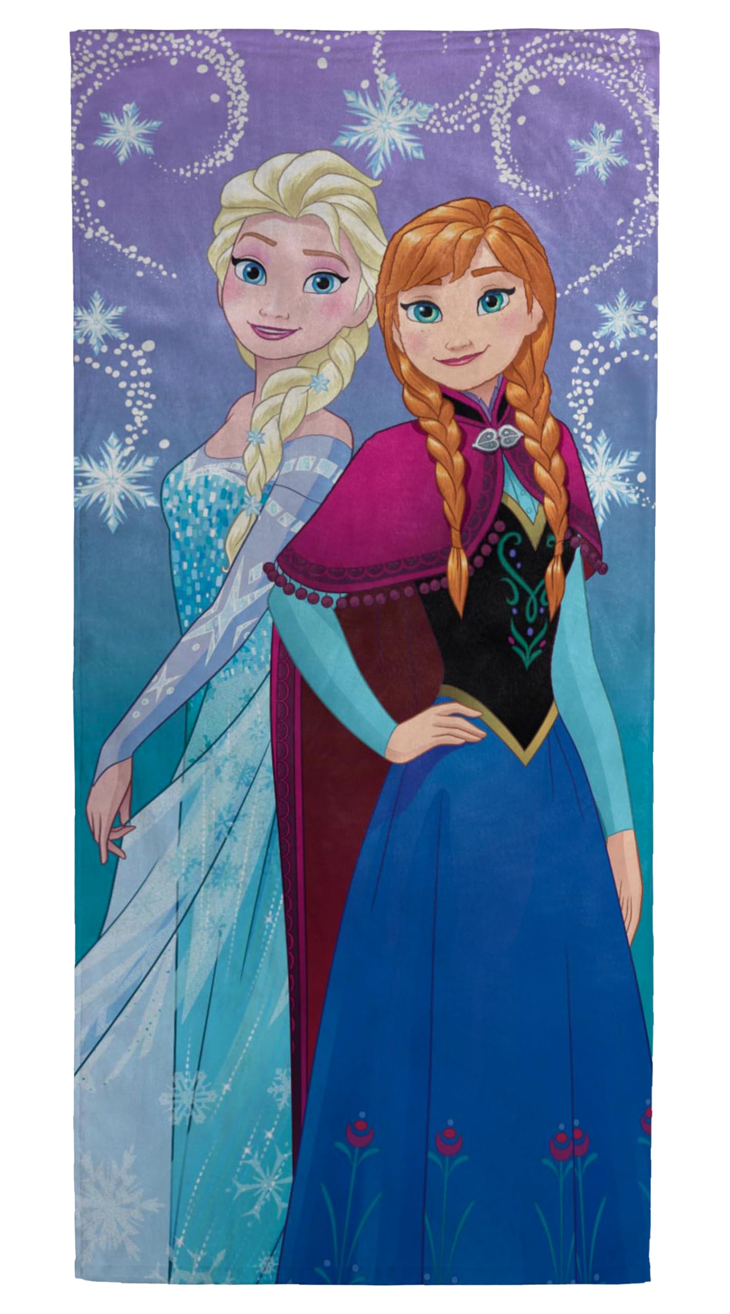Jay Franco Frozen 2 Snowflake Sister towel offers soft cotton terry for quick drying.