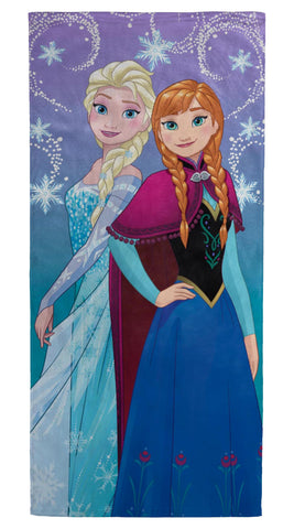 Jay Franco Frozen 2 Snowflake Sister towel offers soft cotton terry for quick drying.