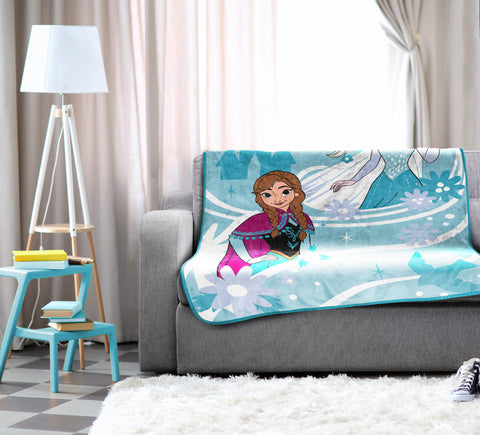 Jay Franco Frozen blanket fabric closeup reveals ultra soft microfiber texture for year-round comfort.