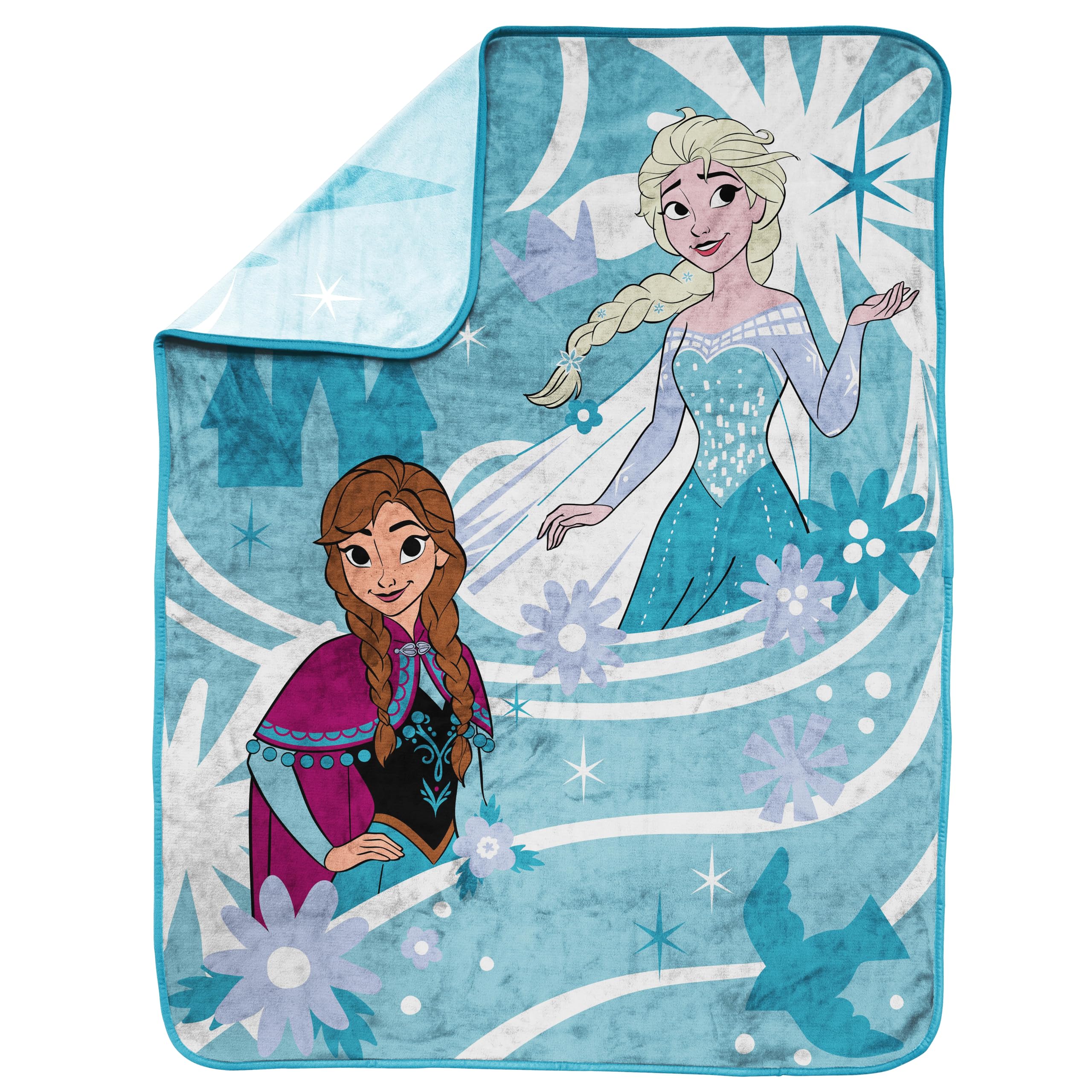 Official Jay Franco Frozen blanket on a sofa, adding decorative charm.