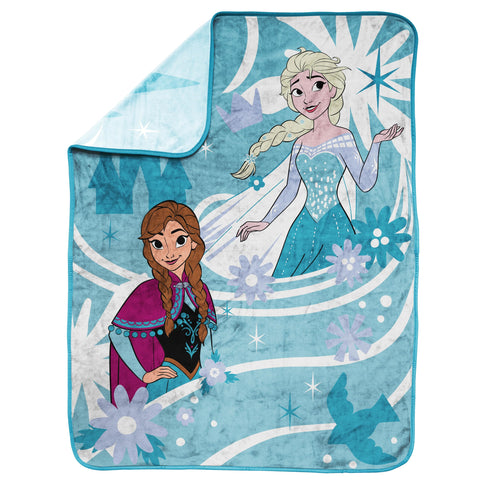 Official Jay Franco Frozen blanket on a sofa, adding decorative charm.