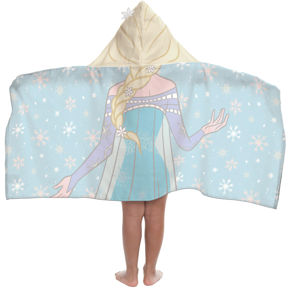 Jay Franco Frozen Elsa hooded towel with 3D snowflake hood for cozy baths.