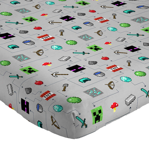 Jay Franco gray Minecraft bedding enhances kid room decor.