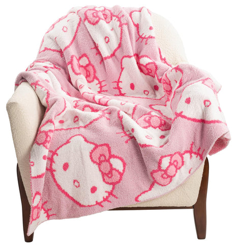 Jay Franco Hello Kitty feather knit throw blanket pink, ideal for couch cuddling