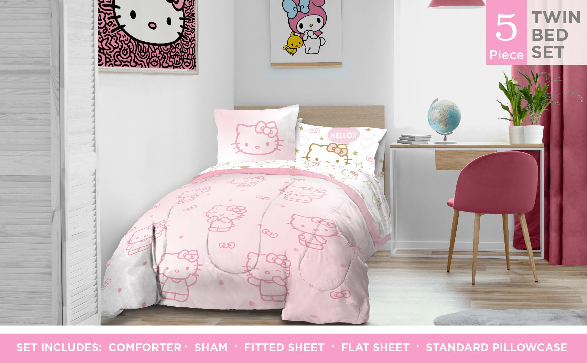 Jay Franco Hello Kitty flat sheet in pink, soft microfiber for all seasons.
