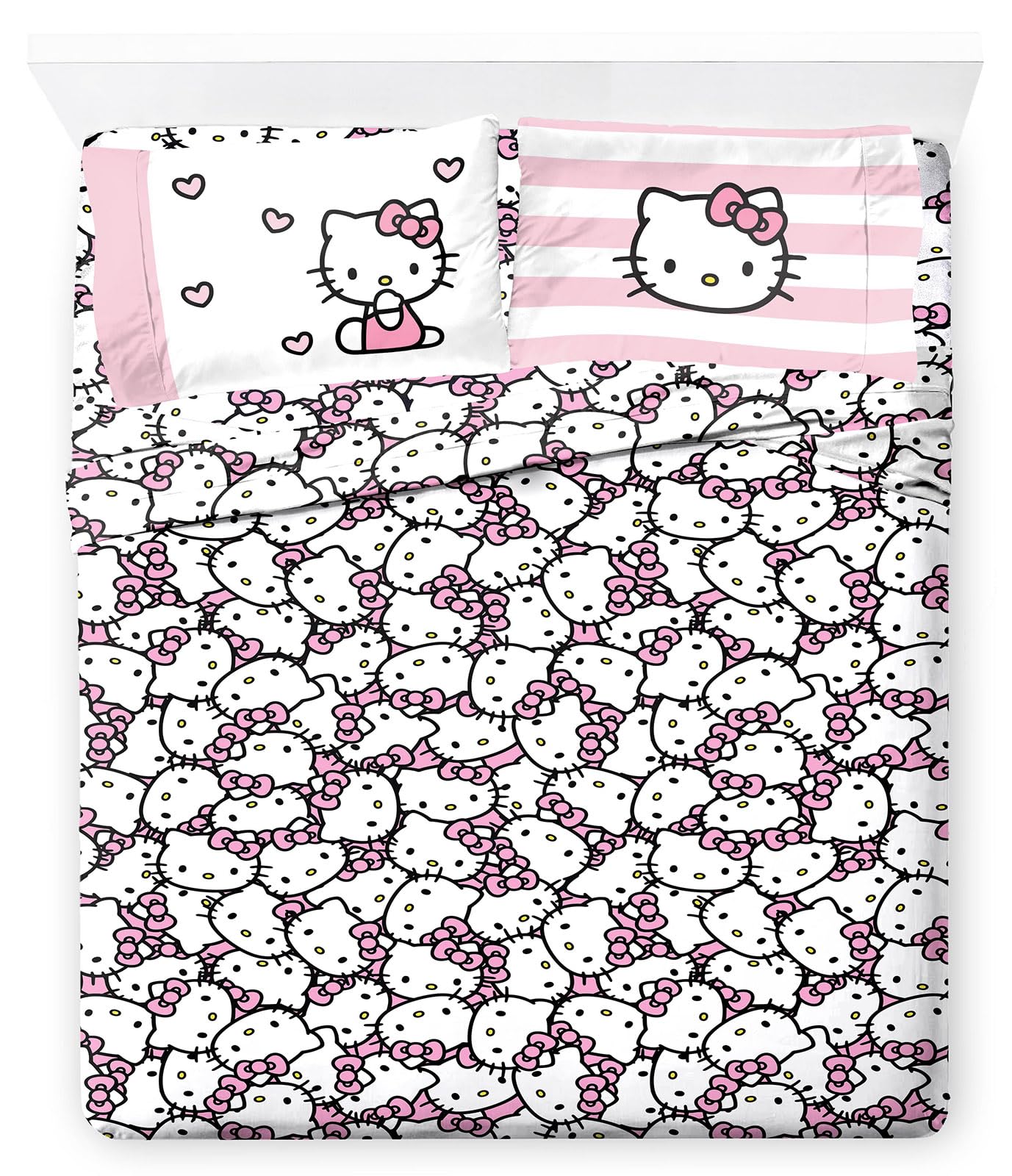 Jay Franco Hello Kitty queen sheet set with bright kawaii design enhances bedrooms.