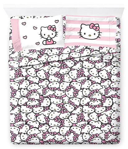 Jay Franco Hello Kitty queen sheet set with bright kawaii design enhances bedrooms.