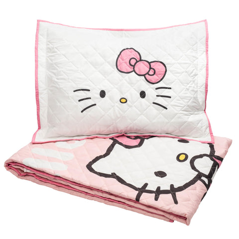 Close-up of soft fabric texture from Jay Franco Hello Kitty quilt