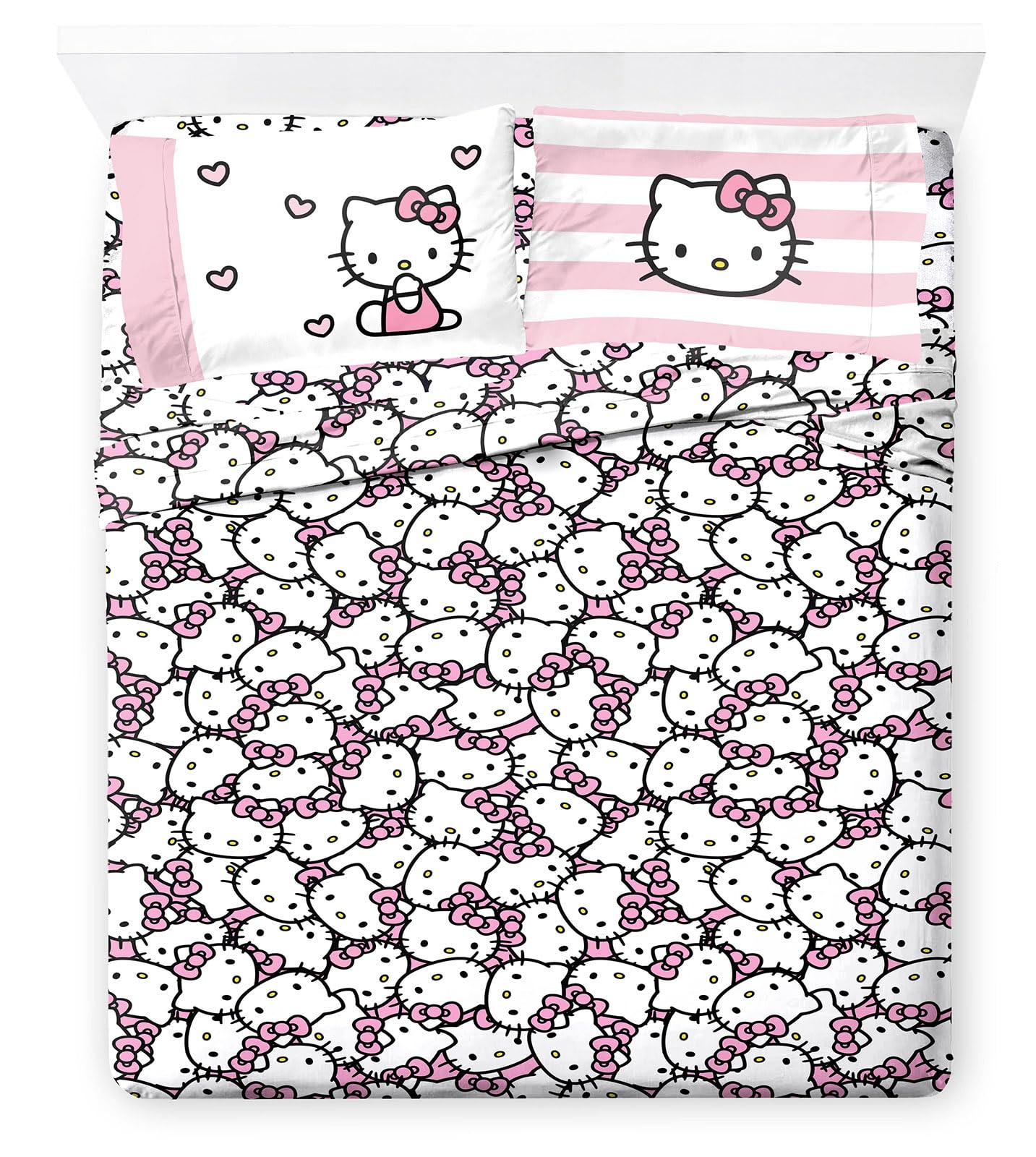Jay Franco Hello Kitty fitted sheet shows vibrant print and secure mattress fit.