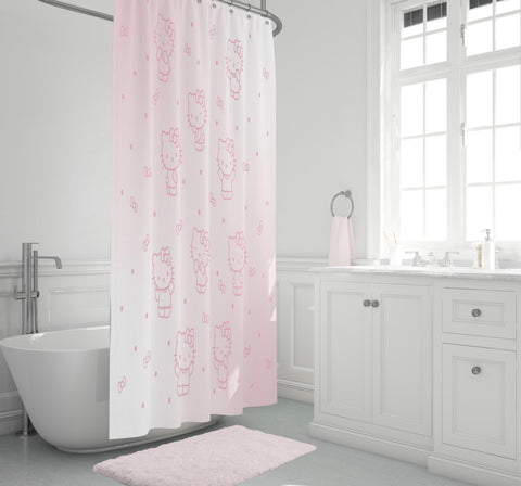 Jay Franco Hello Kitty Stars curtain setup quick-fit image demonstrates simple installation.