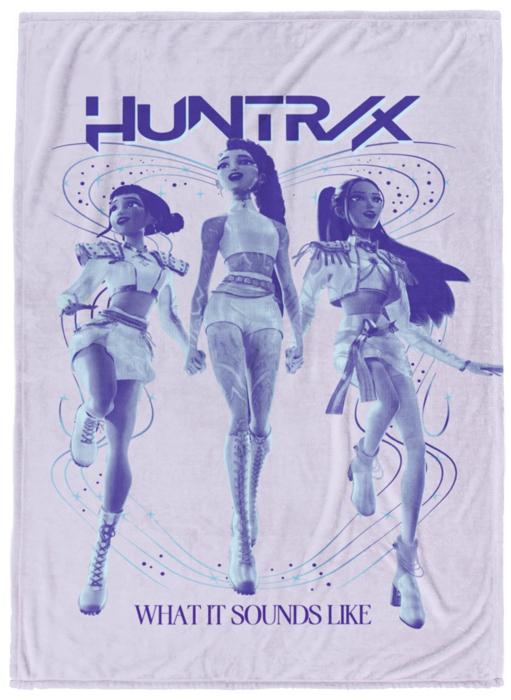 Jay Franco KPOP Demon Hunters Huntrix poster design blanket perfect for cozy movie nights.