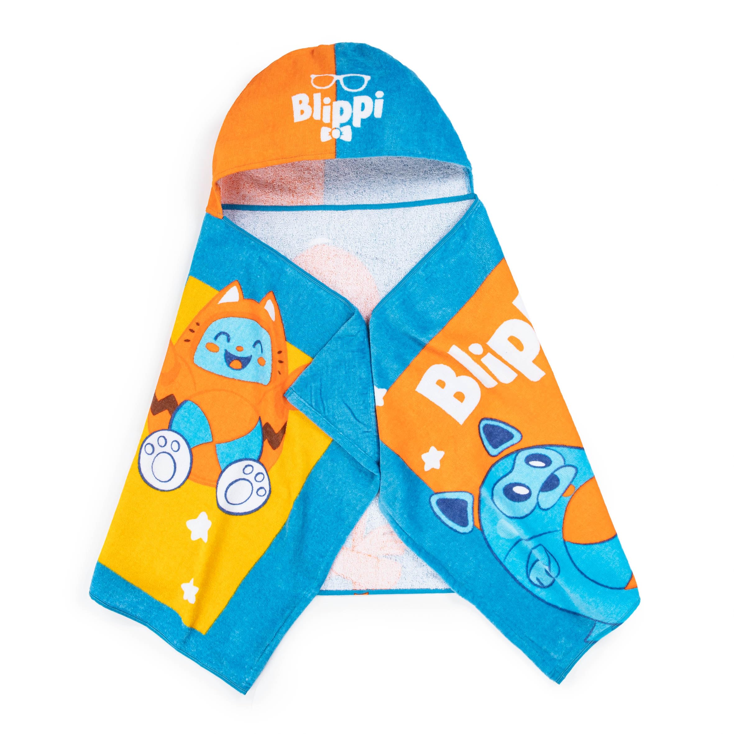 Licensed Blippi towel by Jay Franco, front view with bright character print.