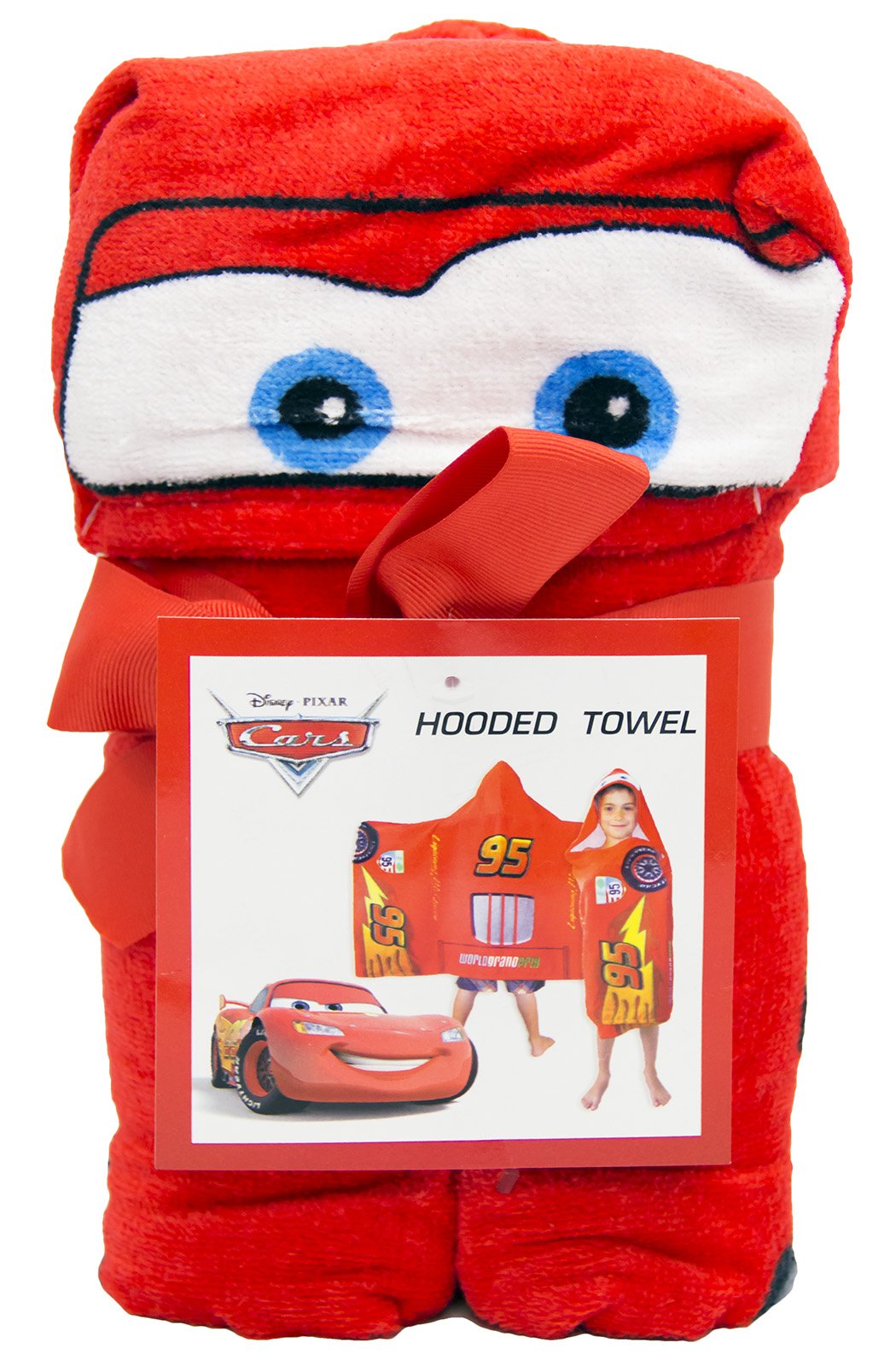 Jay Franco licensed Cars towel in red enhances bath time imagination and play