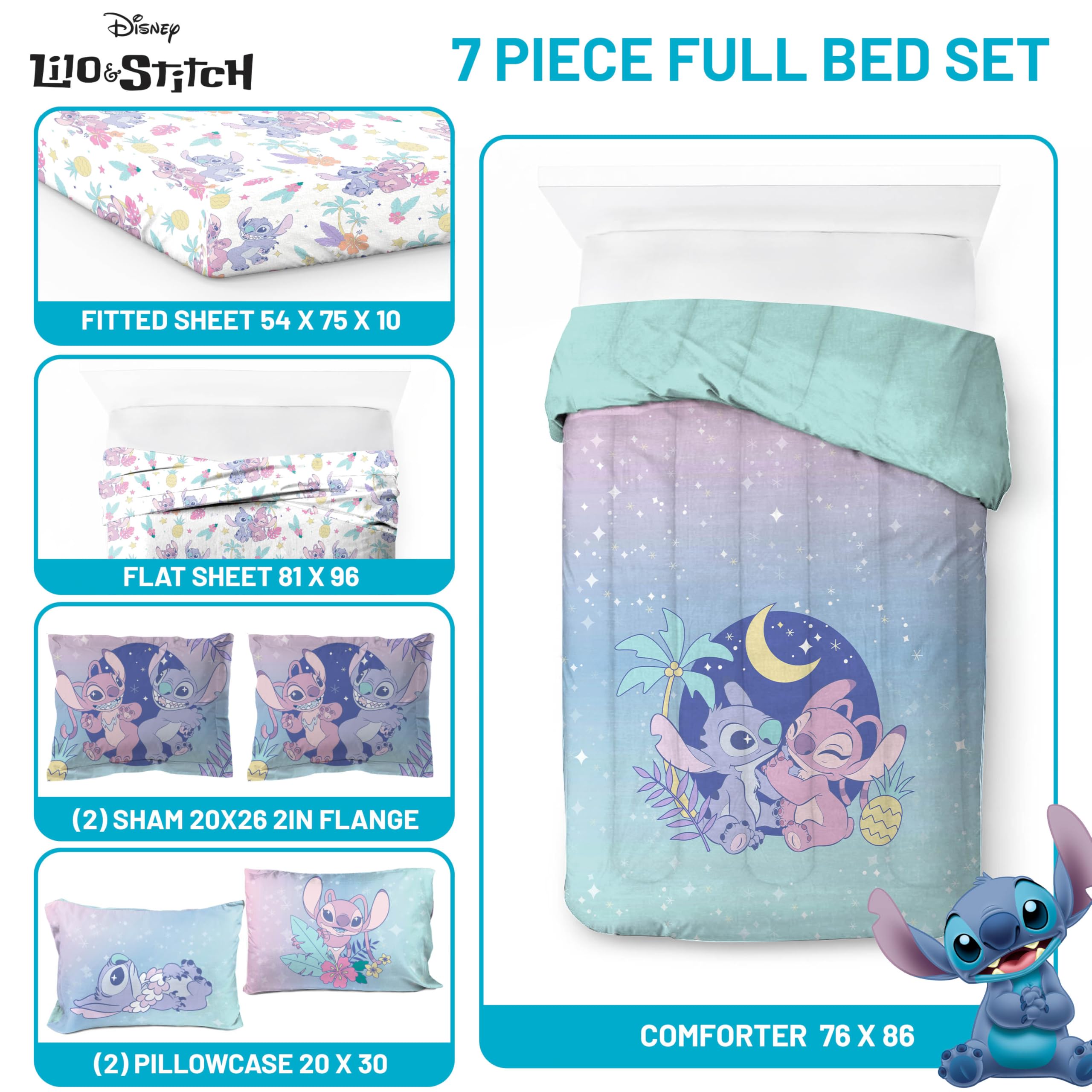 Jay Franco Lilo & Stitch flat sheet complements the bold bedding design