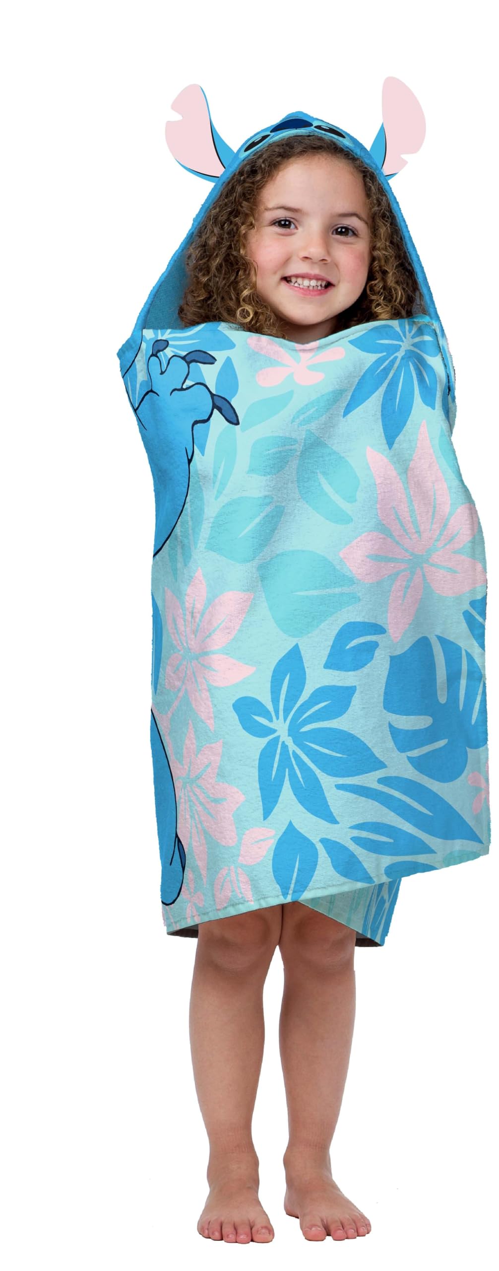 Jay Franco Lilo & Stitch hooded towel blue color with soft cotton texture for cozy drying after bath.