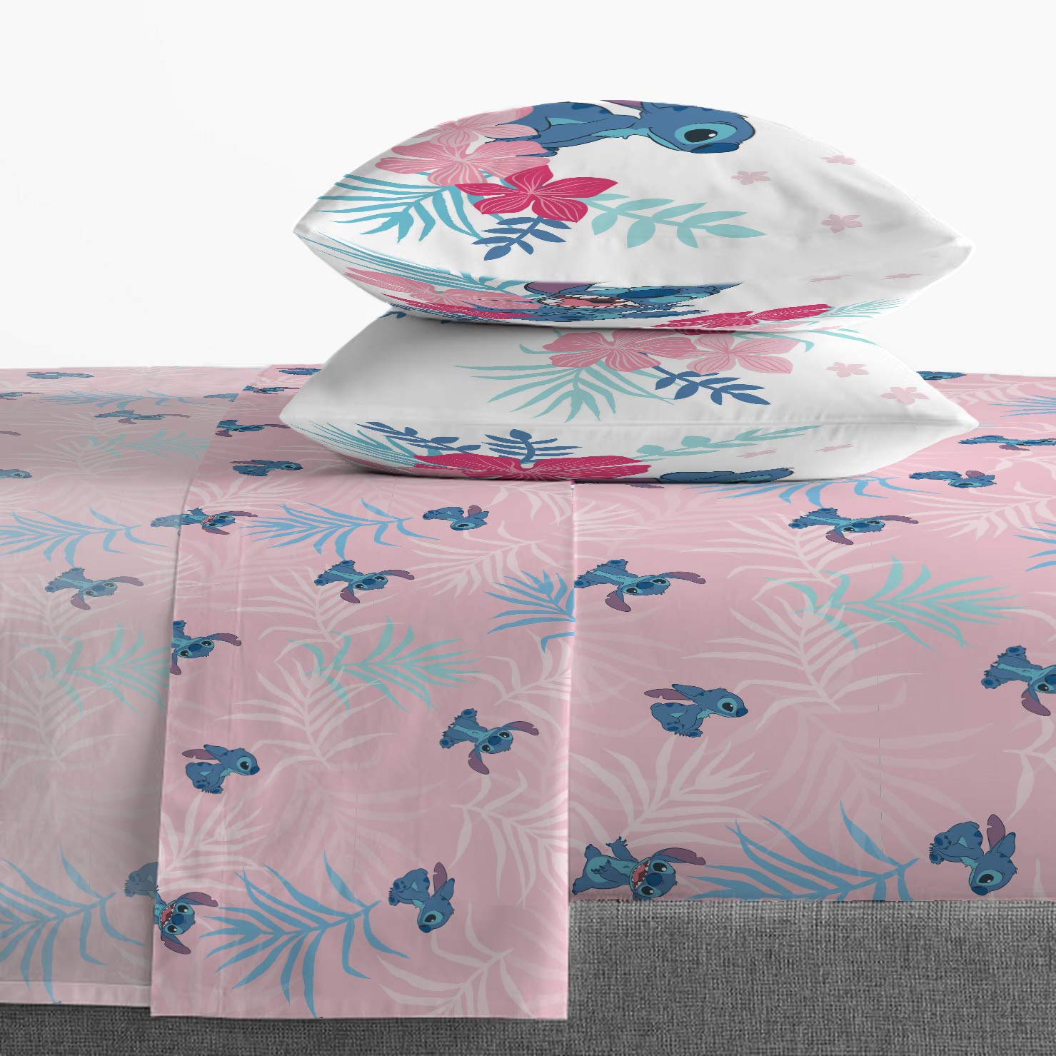 Jay Franco Lilo & Stitch Paradise Dream pillowcases feature soft finish for gentle nights.