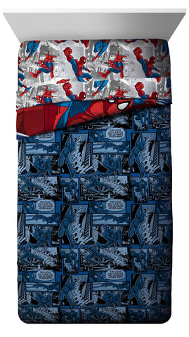 Spiderman Burst fitted sheet in bold colors and soft microfiber for cozy nights.